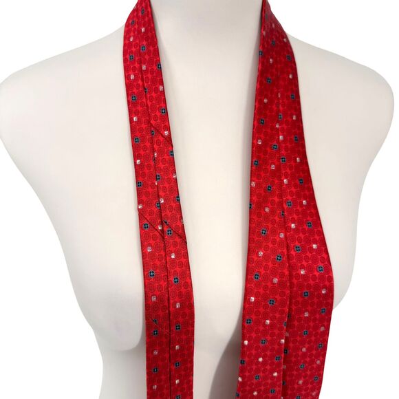 DolcePunta Men’s Silk Tie Red Circle Medallion Floral Italy Made 59x 3.5” Preppy - Picture 14 of 16